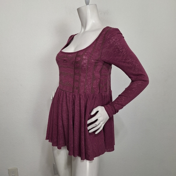 Free People Raspberry Jam Justyna Boho Coquette Long Sleeve Babydoll Top Size S - Picture 10 of 15